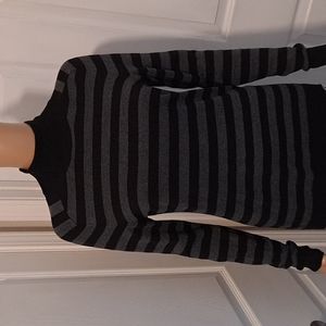Apt. 9 Black & Grey Turtle Neck Vertical Stripe Long Sleeve Lightweight Sweater